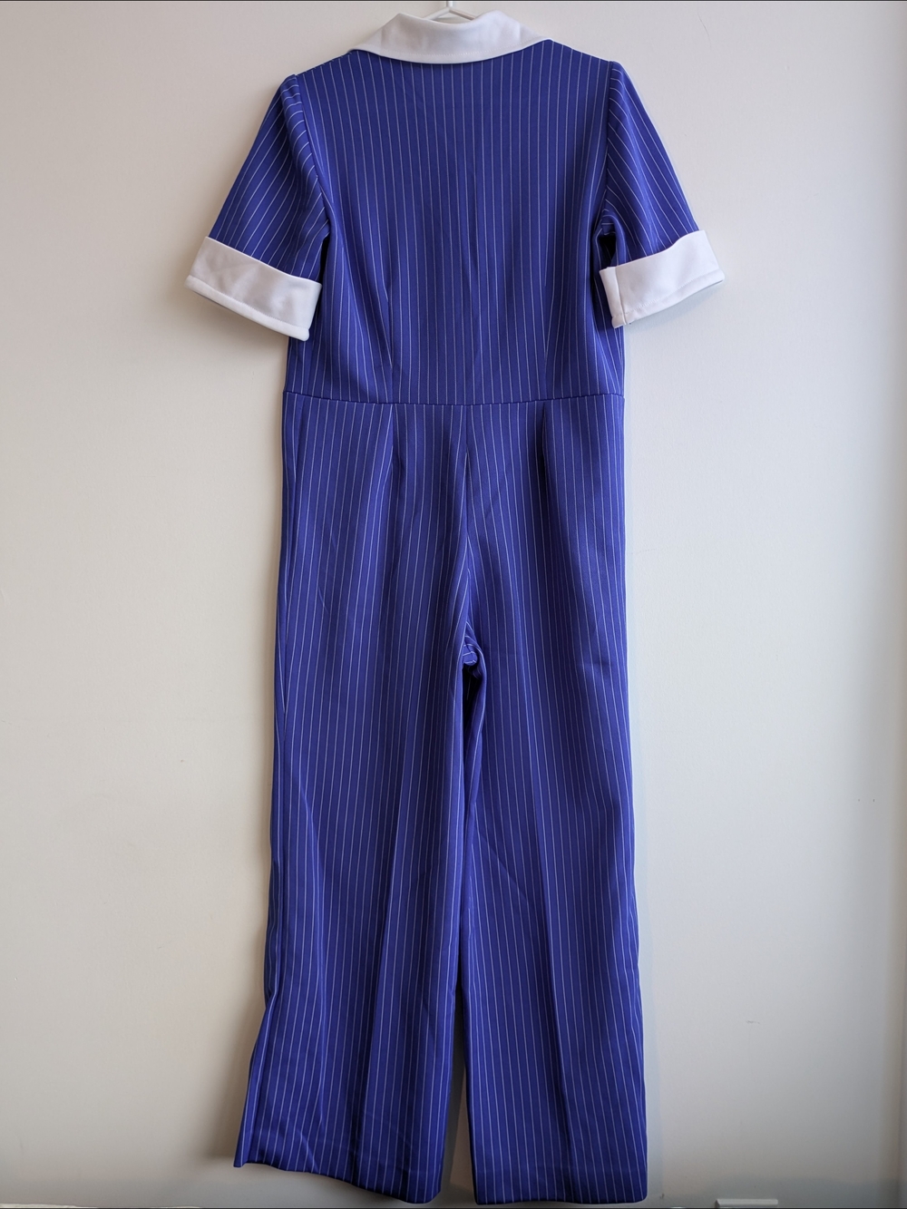 Vintage 70s Pinstripe Button-Front Jumpsuit in Blue with White Trim - Picture 4 of 4